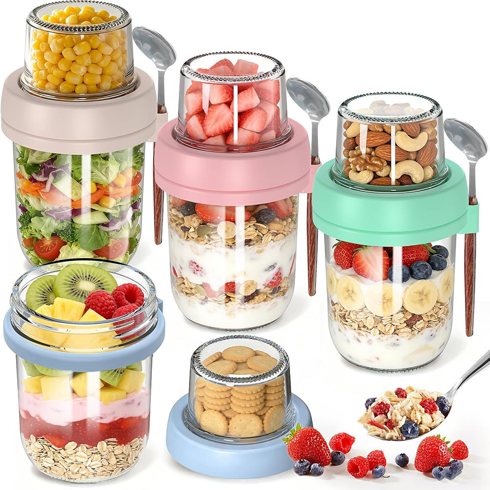 Meal Prep Oatmeal Jars - Overnight Oats Containers with Lids and