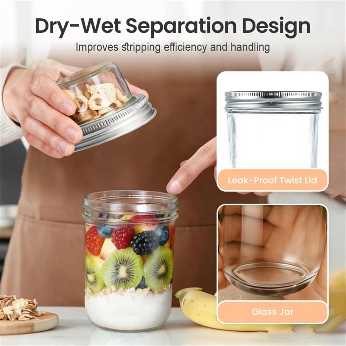 Meal Prep Glass Containers With Lids - BAAE Overnight Oats Containers with Lids,Dual-Layer