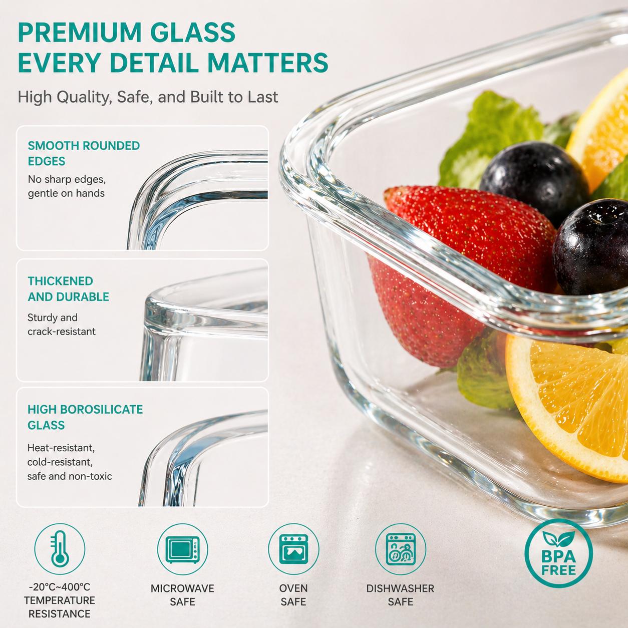 16pcs Sealed Glass Food Storag - огляд і ціна Meal Prep Glass Containers With Lids