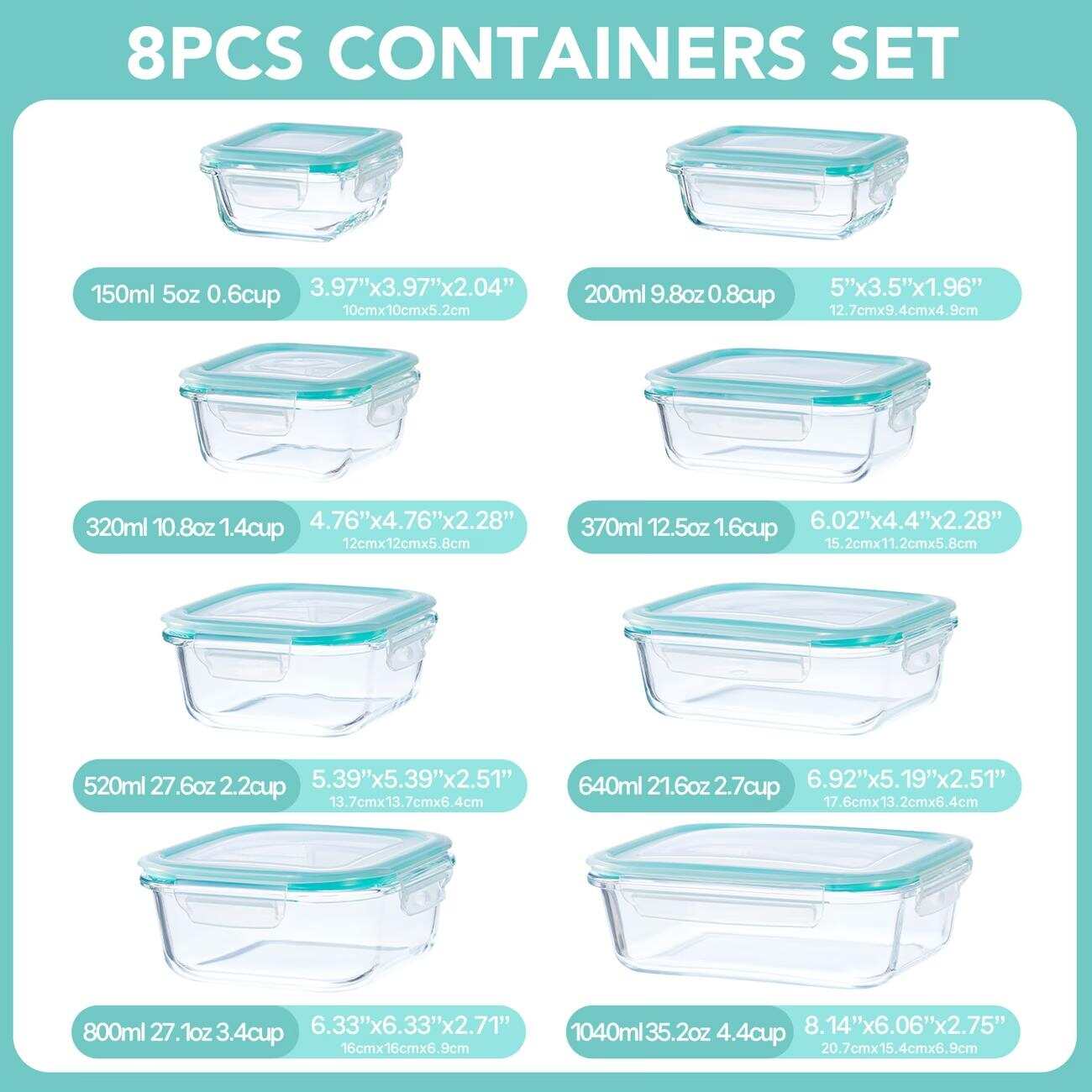 16pcs Sealed Glass Food Storag - огляд і ціна Meal Prep Glass Containers With Lids